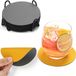 Set de 12 sous-verres - Rond - Gris-jaune - Plastique - Support inclus