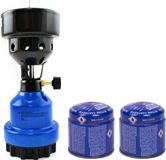 Merkloos Camping kookstel/kookpit - metaal - blauw - incl. 2x gas navulling priktank