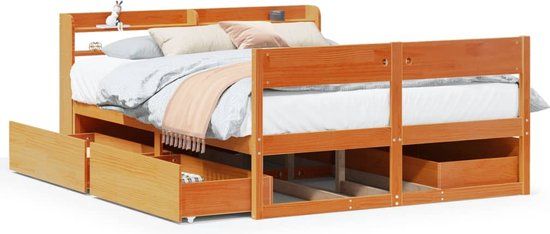 vidaXL Bedframe Grenenhout 160x200 cm Wasbruin