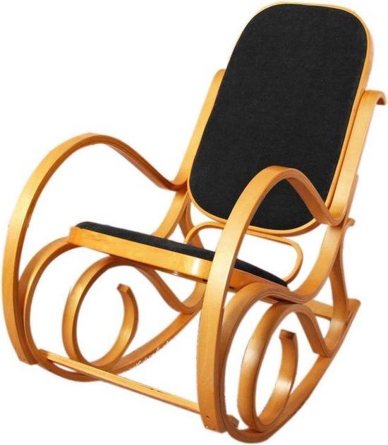 Mendler Schommelstoel M41, draaifauteuil TV-fauteuil, massief hout ~ eiken look, kunstleer zwart
