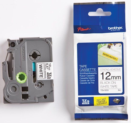 Brother P-touch TZE-S231 Label Tape - 12mm - Black on White - 1 Piece