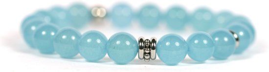 Heaven Eleven - Heren Armband - Natuursteen - Aquamarijn - 10mm - Edelstaal RVS Tube - 19cm