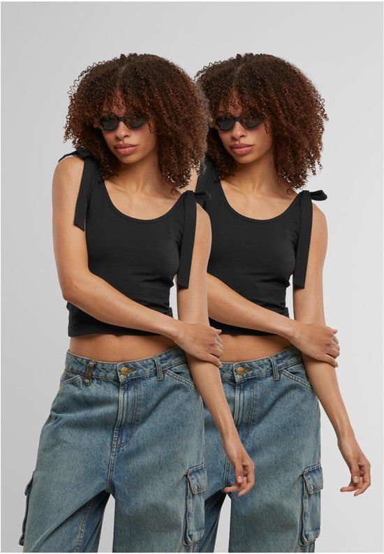 Urban Classics Tied Basic Jersey Top (Set van 2) Vrouwen Dames Top - Zwart - XL