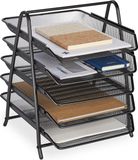Merkloos Relaxdays brievenbak metaal A4 5 vakken bureau organizer 37,5 x 30 x 35,5 cm zwart