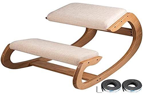 VEVOR Ergonomische kniestoel van natuurlijk hout, gelakt, variabele ergonomische zitting, wit