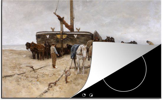 KitchenYeah® Inductie beschermer 77x51 cm - Bomschuit op het strand - schilderij van Anton Mauve - Inductie kookplaat accessoire