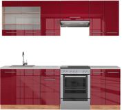 Vicco Fame-Line Complete keukeneenheid – 240 cm, WB Marmer Bordeaux hoogglans/gouden eik