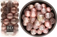 Shoppartners Bv 37x Boules de Noël en plastique Rose pâle (Blush Pink) 6 cm Mix