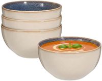 Excellent Houseware Soepkom Kenji - set van 4x - blauw - 14 x 7 cm - keramiek