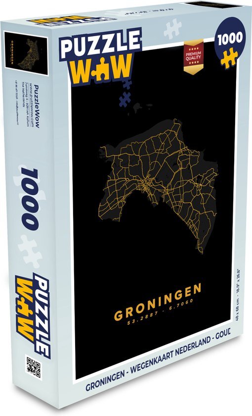 MuchoWow Puzzel Groningen - Wegenkaart Nederland - Goud - Legpuzzel - Puzzel 1000 stukjes volwassenen - Sinterklaas cadeautjes - Sinterklaas voor grote kinderen