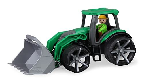 Lena 04517 TRUXX² Tractor met voorschop, bedrijfsvoertuig ca. 34 cm, robuuste trekker met schep en volledig beweegbare speelfiguur, voor kinderen vanaf 2 jaar, speelvoertuig, groen/zwart