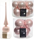 Decoris Kaemingk B.V. Compleet glazen kerstballen pakket lichtroze glans/mat 33 stuks met piek mat