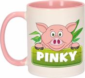 Bellatio Decorations Pinky mok - roze/wit - keramiek - 300 ml - kinder beker varken