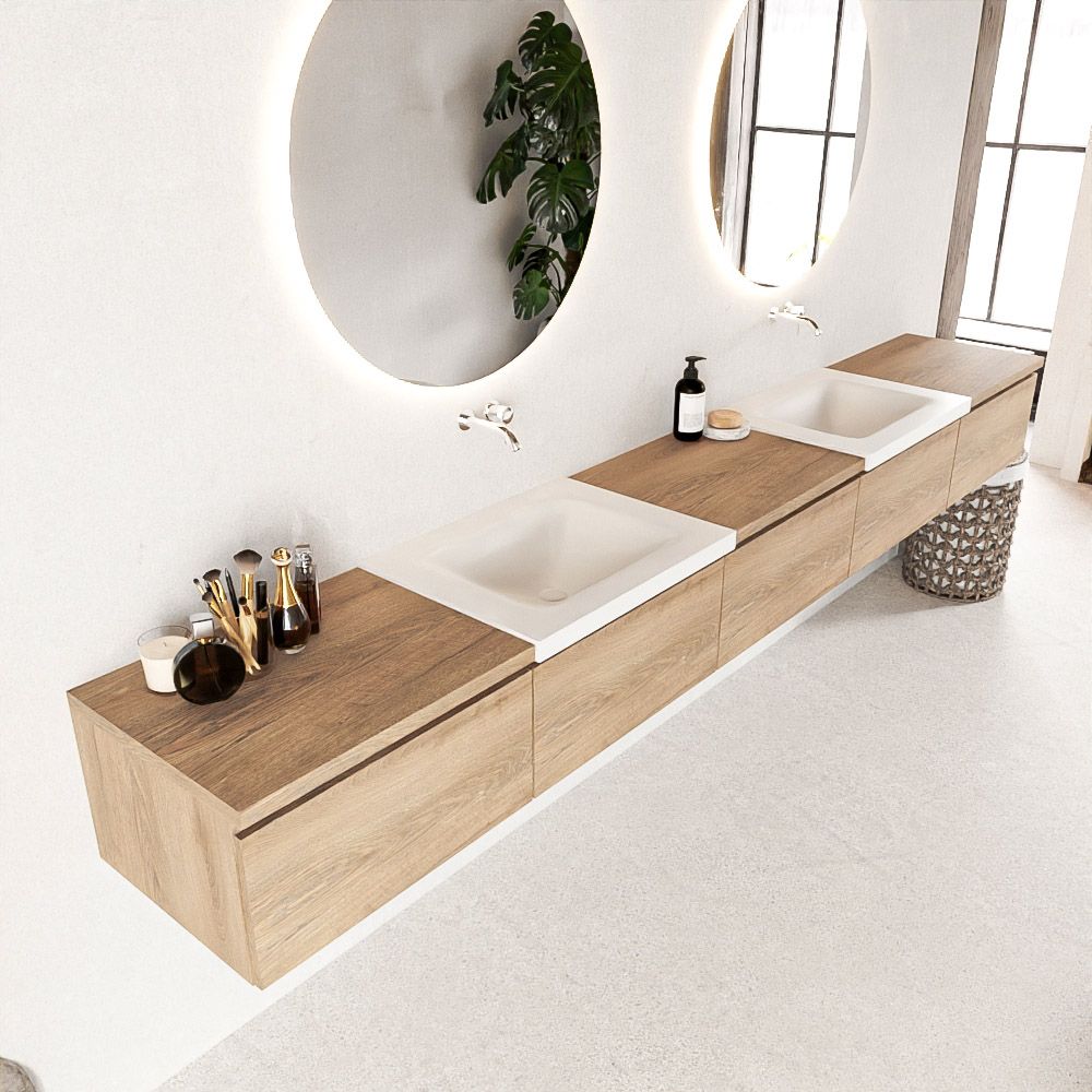 Mondiaz Bukla badmeubel 300 cm washed oak en talc