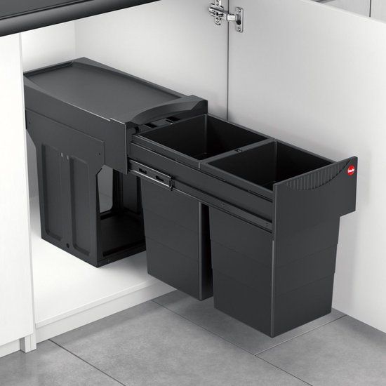 Hailo Tandem Inbouw Prullenbak - 28 Liter - 2 Compartimenten - Zwart - Geschikt voor deurbreedte 40/45/50/60 cm