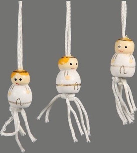 50x Gelukspoppetjes Engel ZONDER gouden vleugels - goud - wit - Hout - 2 cm