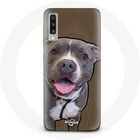 Maniacase Hoesje voor Samsung Galaxy A50 Hond Pitbull Grijs Wit