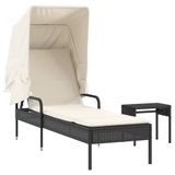 Prolenta Maison Exclusive - Zonnebed met zonnedak en tafel, zwart, van polyrotan