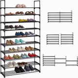 Merkloos Relaxdays schoenenrek - 10 etages - modulair - 175,5 x 93 x 30,5 cm - metaal - zwart