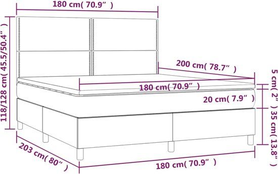 vidaXL Boxspring met matras stof donkerbruin 180x200 cm