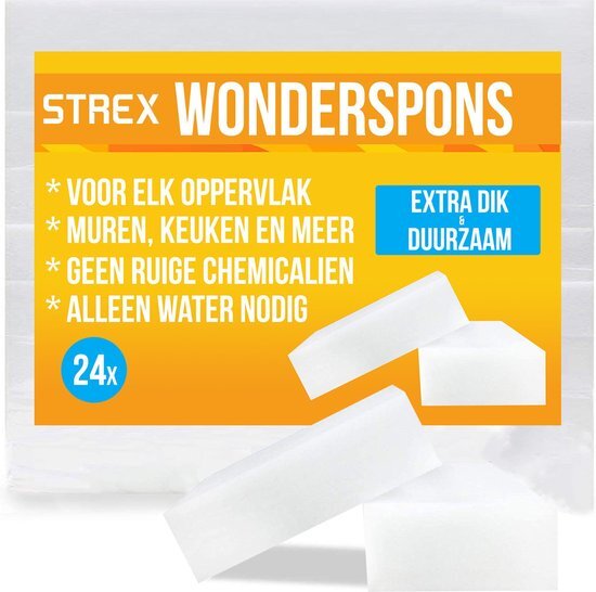 Strex 20x Wonderspons Schoonmaakspons Sponsjes Magic eraser Schoonmakspons Alle oppervlakken Vlekken verwijderen Melamine Spons