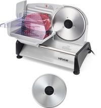 VEVOR Trancheuse à viande, 7,5 pouces 200 W trancheuse électrique de charcuterie avec lame Sus420, épaisseur réglable de 0 à 0,6 pouce, trancheuse alimentaire domestique certifiée Etl pour viande, jambon, baguette, steak