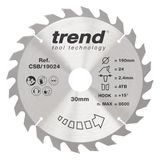 Trend CraftPro TCT-zaagblad voor algemeen gebruik, 190 mm x 24 tanden x 30 mm asgat, wolfraamcarbide getipt, CSB/19024
