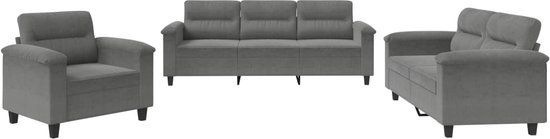 vidaXL 3-delige Loungeset met kussens microvezelstof donkergrijs