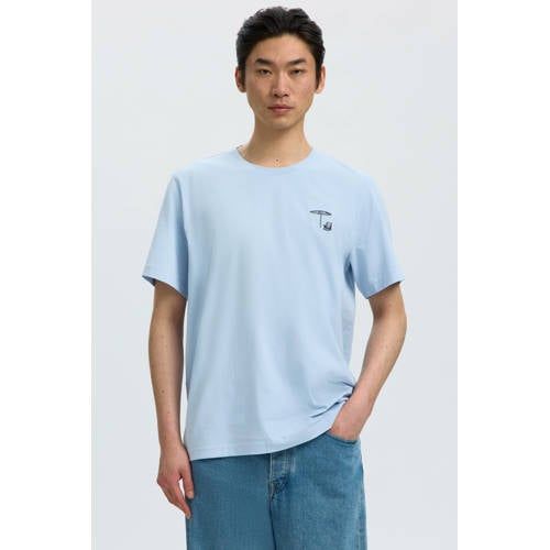 Selected regular T-shirt lichtblauw