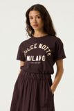 Garcia Dames Tekst Print T-shirt Bruin Korte mouw