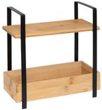 5Five Keuken/aanrecht rekje - metaal/bamboe hout - 30 x 14 x 30 cm - keuken organizer - naturel/zwart - 2 levels