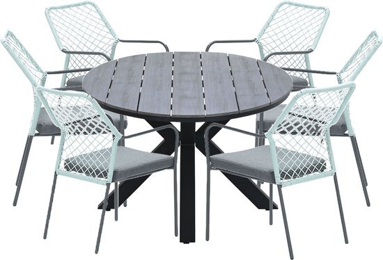 Garden Impressions Ross tuinset 7-delig zacht groen - Tulli tuintafel ovaal 220x115 cm grey teak look