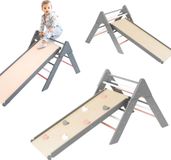 Monkey-Gym Klimdriehoek Houten Klimrek voor Kinderen Roze-Grijs met Glijbaan