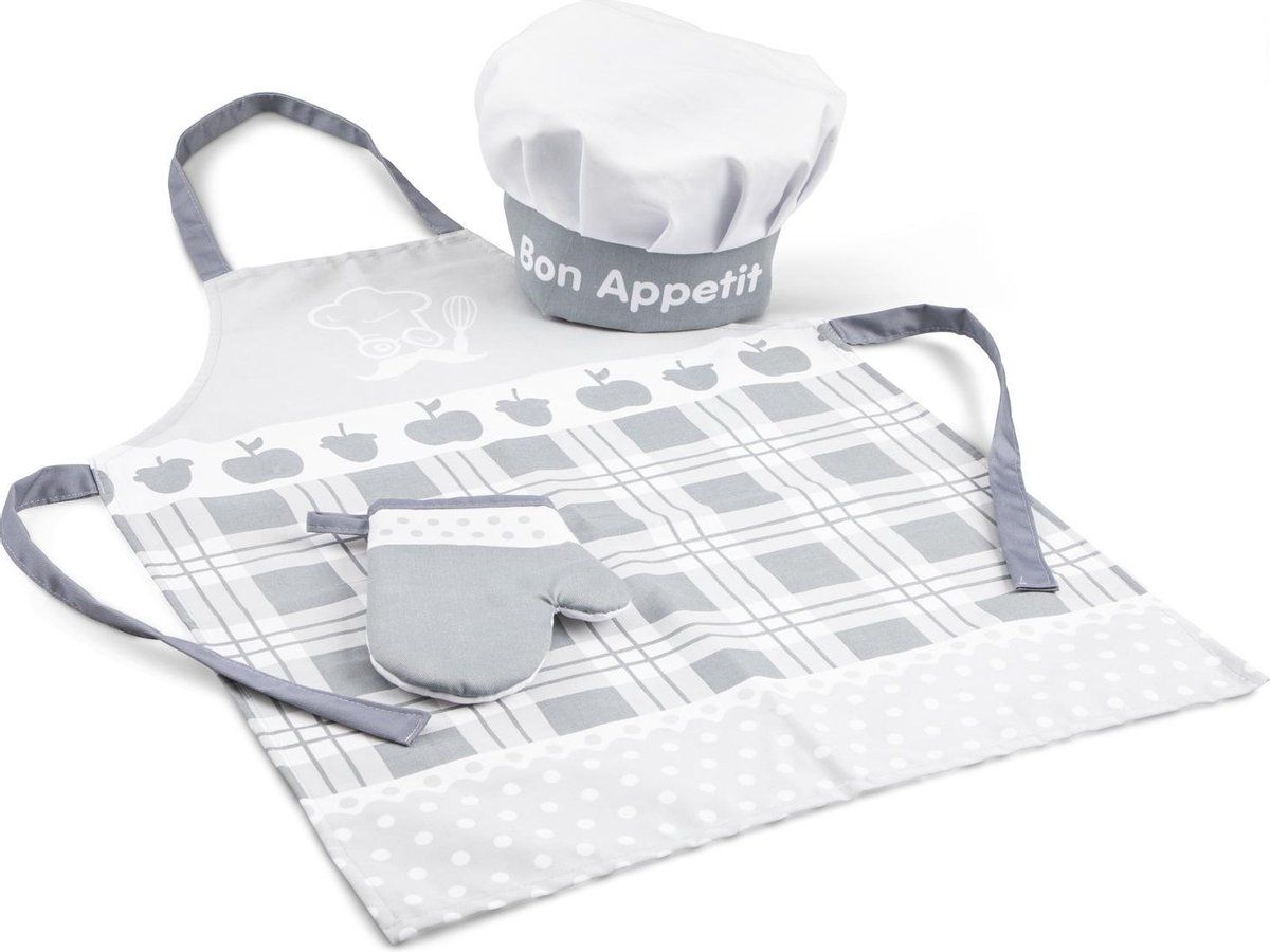 New Classic Toys Keukenschort Wit/Zilver Inclusief Kookmuts en Ovenwant