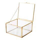Utopz Gouden glazen sieraden aandenken vierkante doos woondecoratie display vintage glazen sieraden organizer, decoratieve dozen, messing en helder glas, 5 x 5 x 3