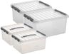 Sunware Q-Line boîtes de rangement set de 4 pièces - 2 tailles - 15 et 36 litres - plastique - transparent/gris