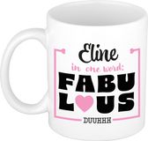 Bellatio Decorations Naam mok Eline - wit - Fabulous - keramiek - 300 ml - cadeau collega beker - cadeau