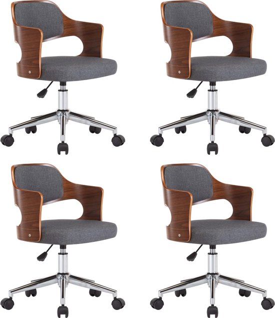 vidaXL Eetkamerstoelen - 4 stuks - Draaibaar - Gebogen - Hout en stof - Grijs