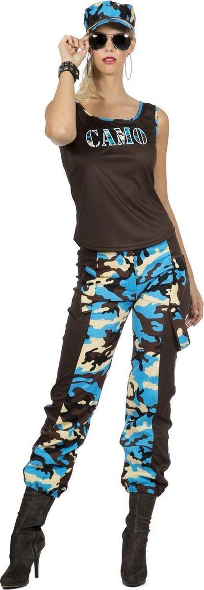 Wilbers Camo Girl kostuum blauw - Polyester - Maat: -