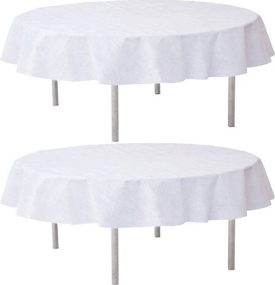 2x White Round Tablecloths 180 cm - Polyester - Santex