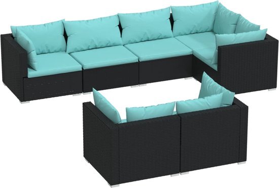 vidaXL 7-delige Loungeset met kussens poly rattan zwart