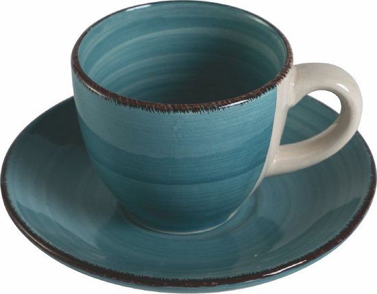 Villa d’Este Home Tivoli Baita Acqua - Set van 6 espressokopjes 90 ml en schotels - Aardewerk