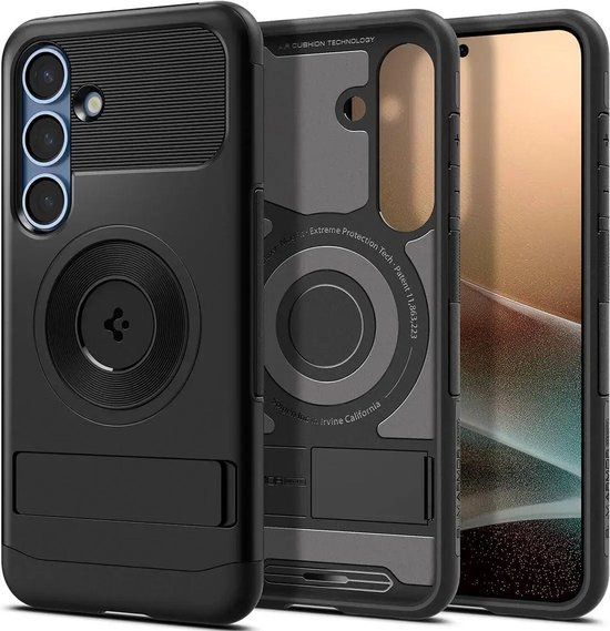 Spigen Slim Armor MagFit Hoesje Geschikt voor Samsung Galaxy S25 Plus | Back Cover Compatibel met MagSafe / Qi2 | met Standaard | Air Cushion technologie | Zwart