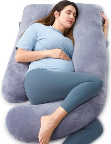 Momcozy Zwangerschapskussen van kristalfluweel, U-vorm, voor zijslaap, 145 cm, ontlast rug en heupen