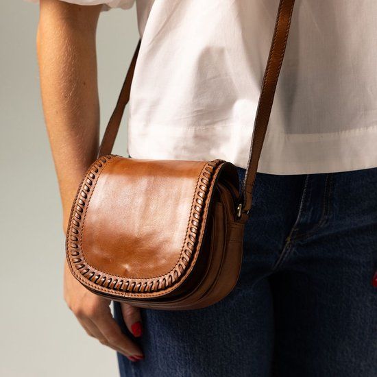 Manfield Cognac leren schoudertas met zilverkleurige hardware - Dames - Herfst/Winter 2024