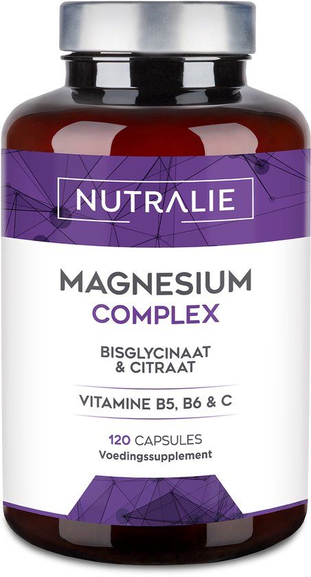 Nutralie Magnesium Citraat 1545mg + Magnesium Bisglycinaat 600mg - Supplementen tegen Vermoeidheid - Met Vitamine C, B5 & B6 - 120 Capsules Veganistisch