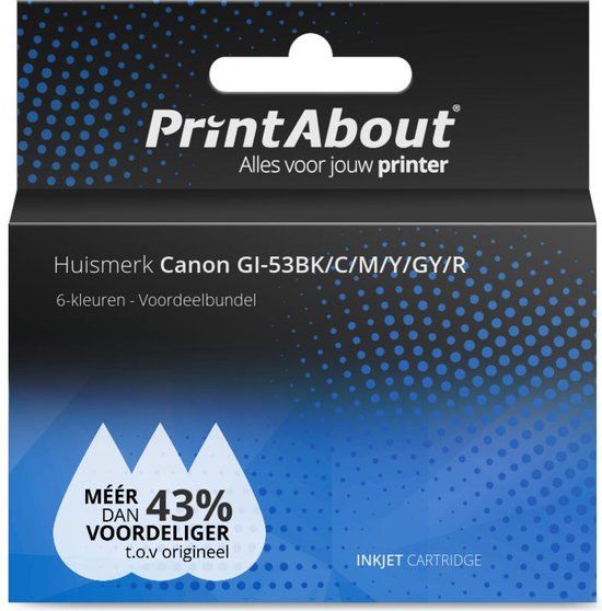 PrintAbout Huismerk GI-53BK/C/M/Y/GY/R Inktcartridge 6-kleuren Multipack voor Canon