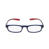Contacta Hug leesbril voor dames en heren, zelfklevende halsbril, verlengde en gebogen stangen, kleur blauw met rode staaf, dioptrie + 1,50, verpakking met brillenkoker, 19 g