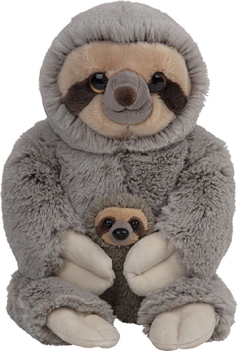 Nature Planet Pluche familie Luiaards knuffels van 22 cm - Dieren speelgoed knuffels cadeau - Moeder en jong knuffeldieren