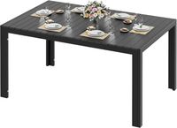 Table de jardin pour terrasse - Table à manger rectangulaire d'extérieur - Cadre en aluminium - Plateau aspect bois (WPC) - 140x90x75 cm - Convient pour 6-8 personnes - Résistant aux intempéries - Cadre noir, plateau